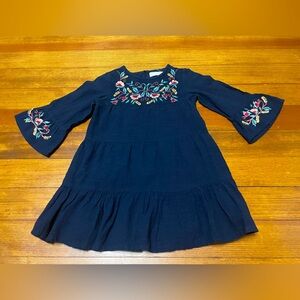 Zara Navy Embroidered Floral Bell-Sleeve Tiered Dress Size 6